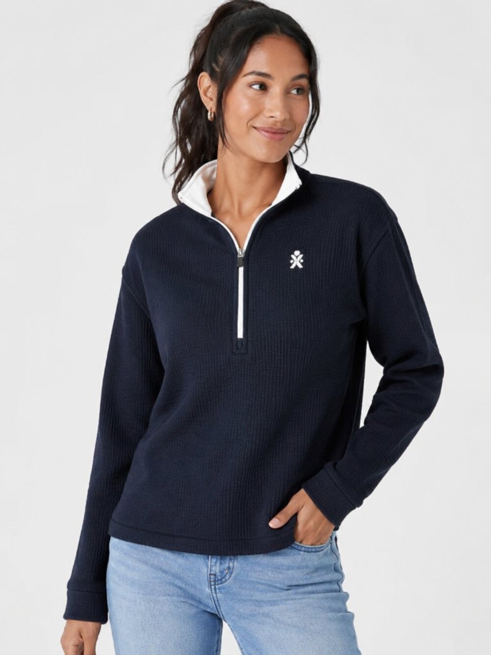 Straight Down Womens Navy 1/4 Zip Polyester Golf Pullover Sweatshirt M
